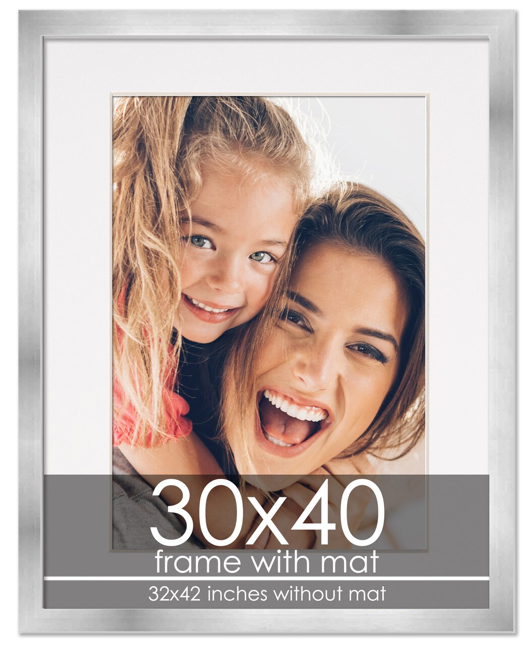 30x40 Frame with Mat - Silver 32x42 Frame Wood Made to Display Print or Poster Measuring 30 x 40 Inches with White Photo Mat